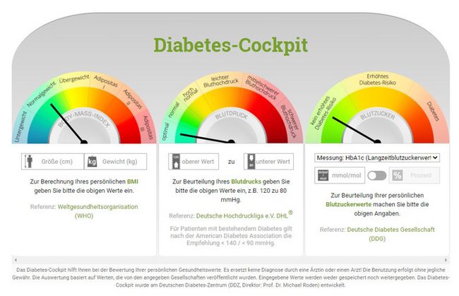 Screenshot des Diabetes-Cockpits