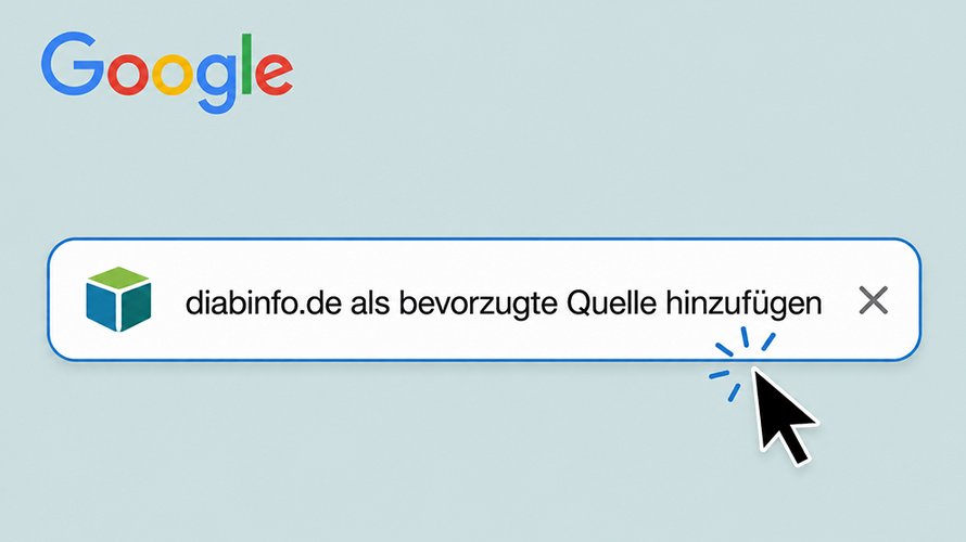 Mit wenigen Klicks können Sie diabinfo.de jetzt als bevorzugte Quelle bei Google auswählen © ChatGPT Mauspfeil klickt auf diabinfo.de als bevorzugte Quelle bei Google hinzufügen.